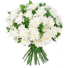 Buchet 9 crizanteme Zembla albe și ruscus